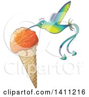 Poster, Art Print Of Cartoon Hummingbird Eating Ice Cream From A Waffle Cone