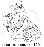 Poster, Art Print Of Black And White Lineart Cartoon Fisherman Threading A Hook