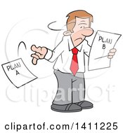 Clipart Of A Cartoon Caucasian Man Moving On To Plan B Royalty Free Vector Illustration