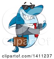 Cartoon Business Shark Mascot Character Wearing Sunglasses And Giving A Thumb Up