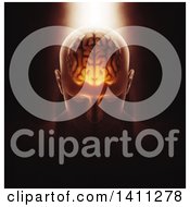 Clipart Of A Dramatic Light Shining Down On A 3d Man With A Visible Glowing Brain Over Black Royalty Free Illustration by KJ Pargeter