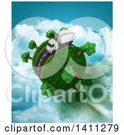 Poster, Art Print Of 3d Highway With A Big Rig Truck Around A Grassy Planet Over Sky