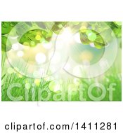 Clipart Of A Background Of Grass And Leaves Against Green Bokeh Royalty Free Illustration