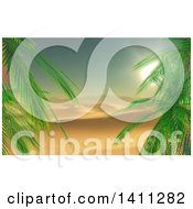 Poster, Art Print Of 3d Palm Trees Framing A Landscape Background Of A Desert Sunset