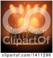 Poster, Art Print Of Group Of Silhouetted Dancers Over Orange Lights And Stars