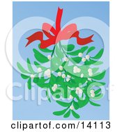 Poster, Art Print Of Bundle Of Mistletoe Hanging From A Red Bow