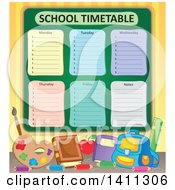 Clipart Of A School Timetable With Supplies Royalty Free Vector Illustration