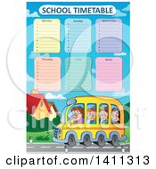 Clipart Of School Children On A Bus Under A Timetable Royalty Free Vector Illustration