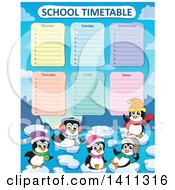 Clipart Of A School Timetable With Penguins Royalty Free Vector Illustration