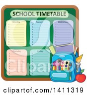 Clipart Of A School Timetable With A Backpack Royalty Free Vector Illustration
