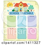 Clipart Of A School Timetable With A School Building Royalty Free Vector Illustration