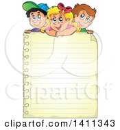 Poster, Art Print Of School Children Over A Blank Sheet Of Ruled Paper
