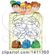 Poster, Art Print Of Maze Game Of Children And Their Backpacks