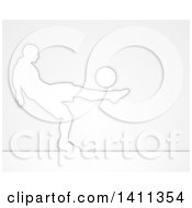 Poster, Art Print Of Silhouetted Male Soccer Football Player In Action Over Gray