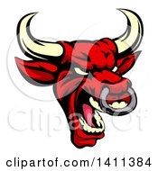 Poster, Art Print Of Demonic Roaring Red Bull Mascot Head
