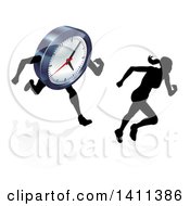 Poster, Art Print Of Silhouetted Woman Sprinting Before A Clock Character