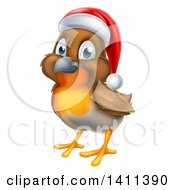 Poster, Art Print Of Cheerful Christmas Robin In A Santa Hat Facing Left