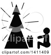 Poster, Art Print Of Black And White Christmas Tree Gift And Person Icon