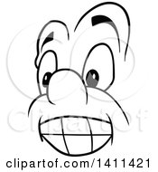 Clipart Of A Black And White Cartoon Happy Face Royalty Free Vector Illustration
