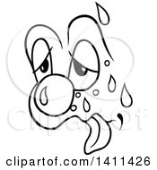 Clipart Of A Black And White Cartoon Sick Face Royalty Free Vector Illustration