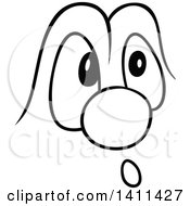 Clipart Of A Black And White Cartoon Worried Face Royalty Free Vector Illustration