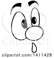 Clipart Of A Black And White Cartoon Worried Face Royalty Free Vector Illustration
