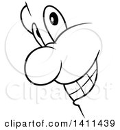 Clipart Of A Black And White Cartoon Happy Face Royalty Free Vector Illustration by dero
