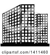 Clipart Of A Black And White Urban Building Icon Royalty Free Vector Illustration