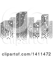 Poster, Art Print Of Black And White Urban City Skyline Made Of Pixels