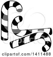Clipart Of A Black And White Christmas Candy Cane Icon Royalty Free Vector Illustration