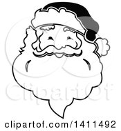 Clipart Of A Black And White Christmas Santa Icon Royalty Free Vector Illustration