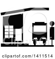 Poster, Art Print Of Black And White Bus Stop Building Icon