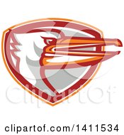 Poster, Art Print Of Retro Pelican Bird Head Emerging From An Orange White Red And Gray Shield
