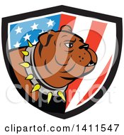 Poster, Art Print Of Cartoon Brown Bulldog Wearing A Spiked Collar In An American Themed Shield