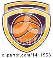 Poster, Art Print Of Retro Basketball In A Purple White And Yellow Shield