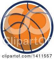 Poster, Art Print Of Retro Basketball With A White And Blue Circle Outline
