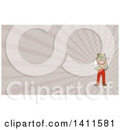Poster, Art Print Of Cartoon Bulldog Man Mechanic With Folded Arms Holding A Wrench And Rays Background Or Business Card Design