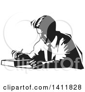 Poster, Art Print Of Black And White Male Author Writing