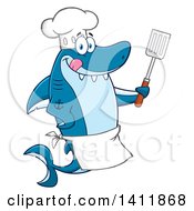 Poster, Art Print Of Cartoon Happy Shark Chef Mascot Character Holding A Spatula And Licking His Lips
