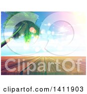 Poster, Art Print Of 3d Tropical Beach With A Palm Tree And Deck With Flares