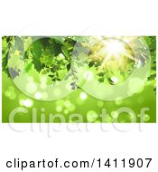 Poster, Art Print Of Background Of 3d Green Leaves Over Flares