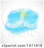 Poster, Art Print Of Hello Summer And Sun Design On Watercolor Over Gray