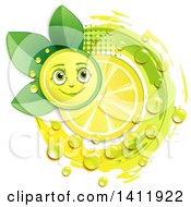 Poster, Art Print Of Lemon Character With A Slice Drops And Leaves