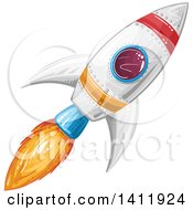 Clipart Of A Flying Rocket Royalty Free Vector Illustration