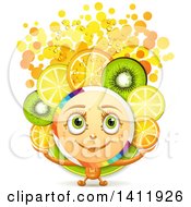 Poster, Art Print Of Character With Fruit Slices And Bubbles