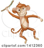 Poster, Art Print Of Happy Monkey Swinging On A Jungle Vine