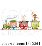 Poster, Art Print Of Monkey And Rabbit Riding A Vegetable Train