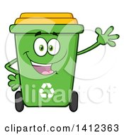 Poster, Art Print Of Cartoon Green Recycle Bin Character Waving