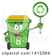 Cartoon Green Recycle Bin Character Holding A Sign