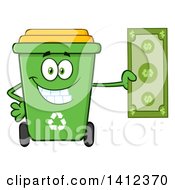 Cartoon Green Recycle Bin Character Holding Cash Money